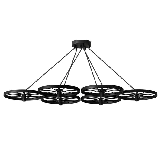 Wagon Wheel Chandelier – 6 Light, Black, Copper, Silver or Rustic Red - Black, Without Bulb