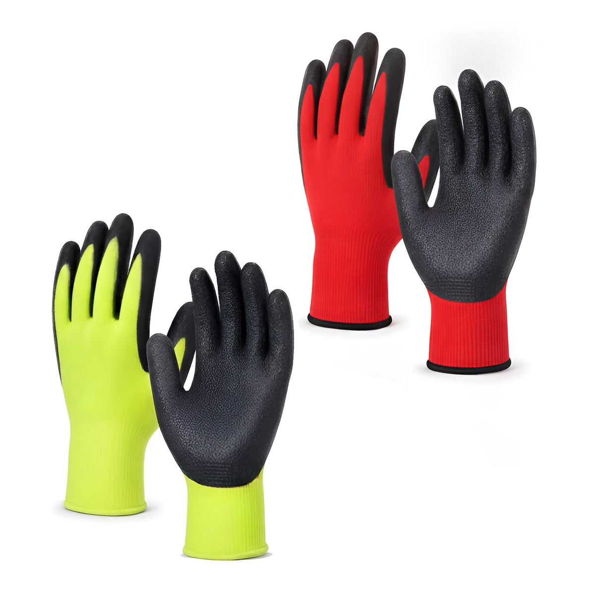 PU-Coated Grip Work Gloves – Light Green or Red, 1 to 24 Pairs - Red & Light Green, 2 Pairs, 1