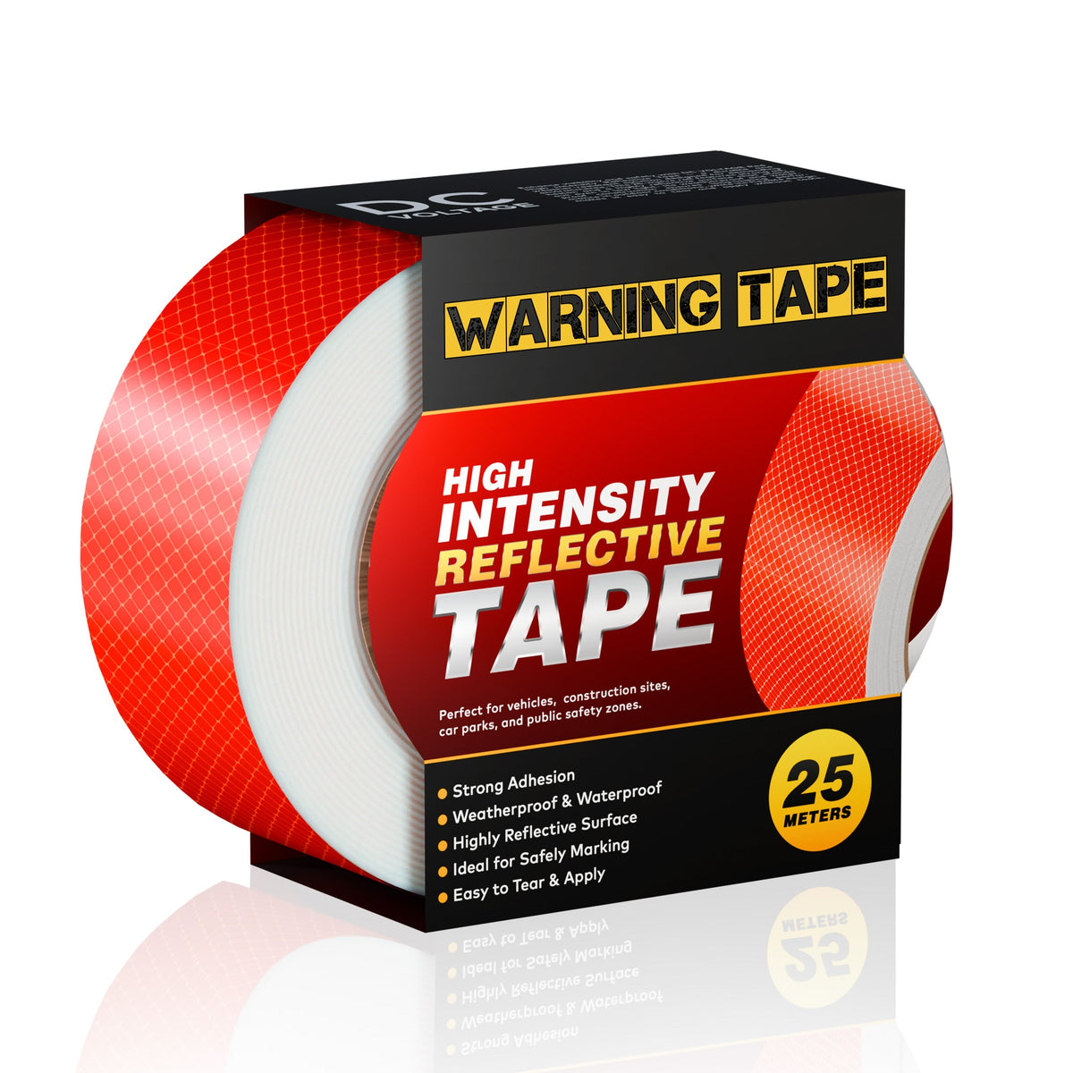 Reflective Safety Tape 5 cm x 25 m – Red & Silver, Red or Yellow - Red