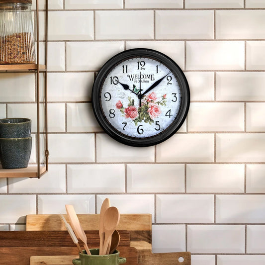 Vintage Rose Wall Clock – 23 cm, Black Frame, Silent Movement - photo 2