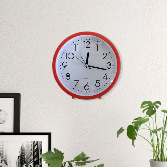 Small Red Round Table Clock – 15 cm, Stands or Hangs, Non-Ticking - photo 2