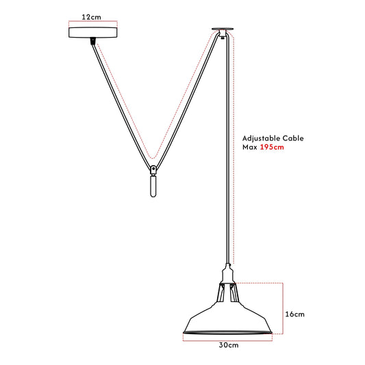 Rise & Fall Pulley Pendant – Barn or Dome Shade, 2 m Cable, E27 - photo 2