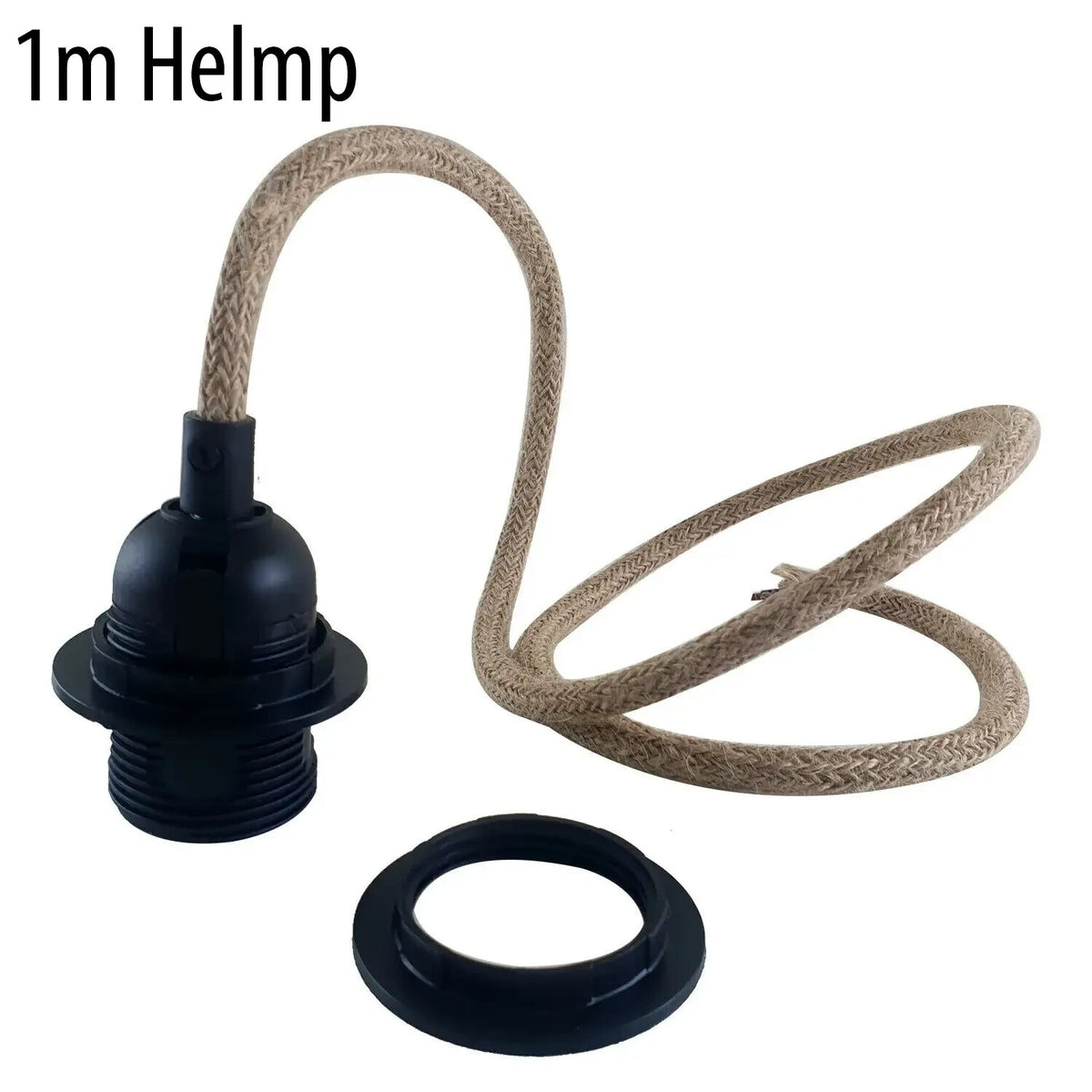 Hemp Rope Pendant Light with 21 cm Dome Shade – 5 Finishes, E27 - Black, No Shade (Holder Set), Without Bulb