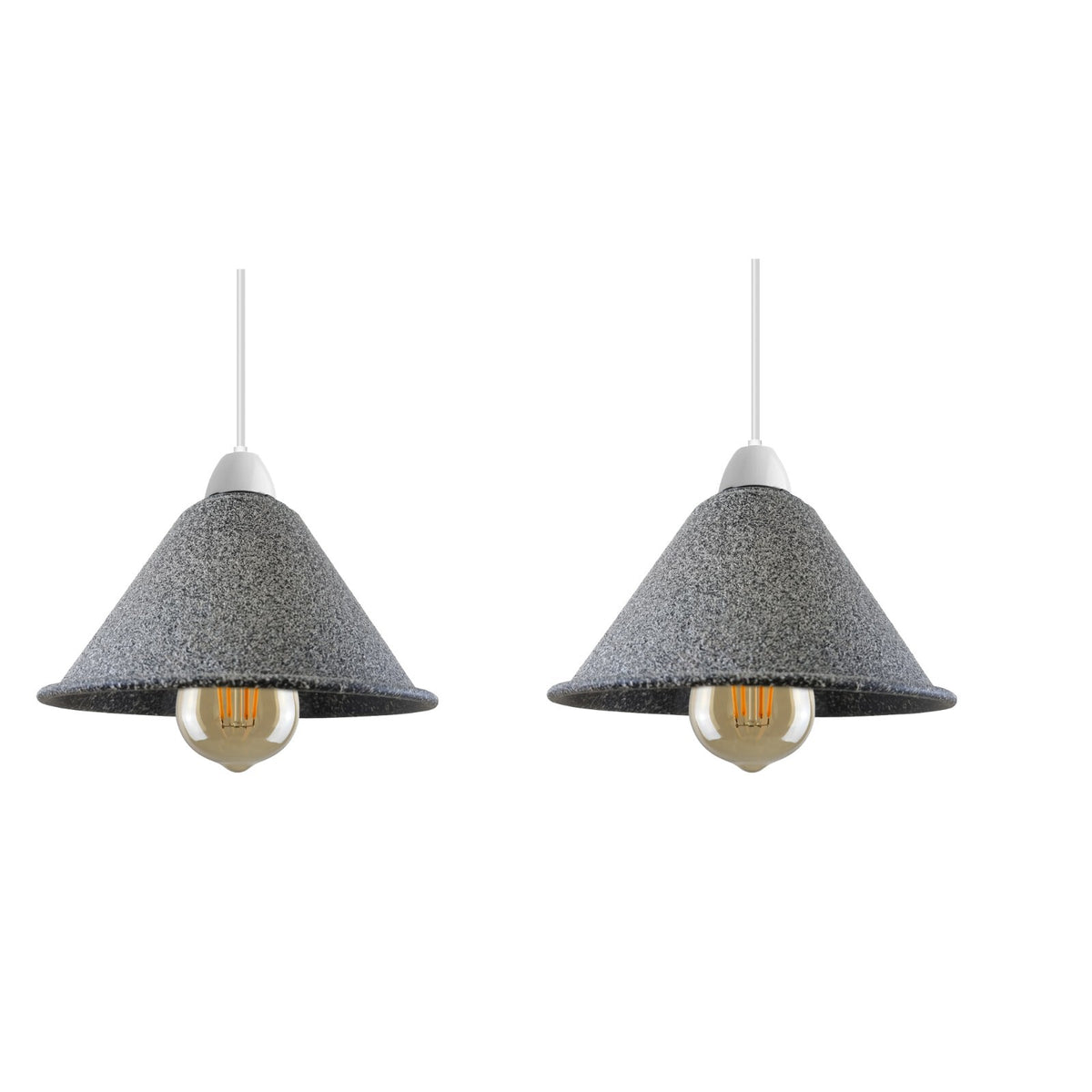 Small Metal Cone Lamp Shade – Easy Fit, 18 or 22 cm, 13 Finishes - Textured Grey, 18 cm with Reducer Ring, Pack of 2