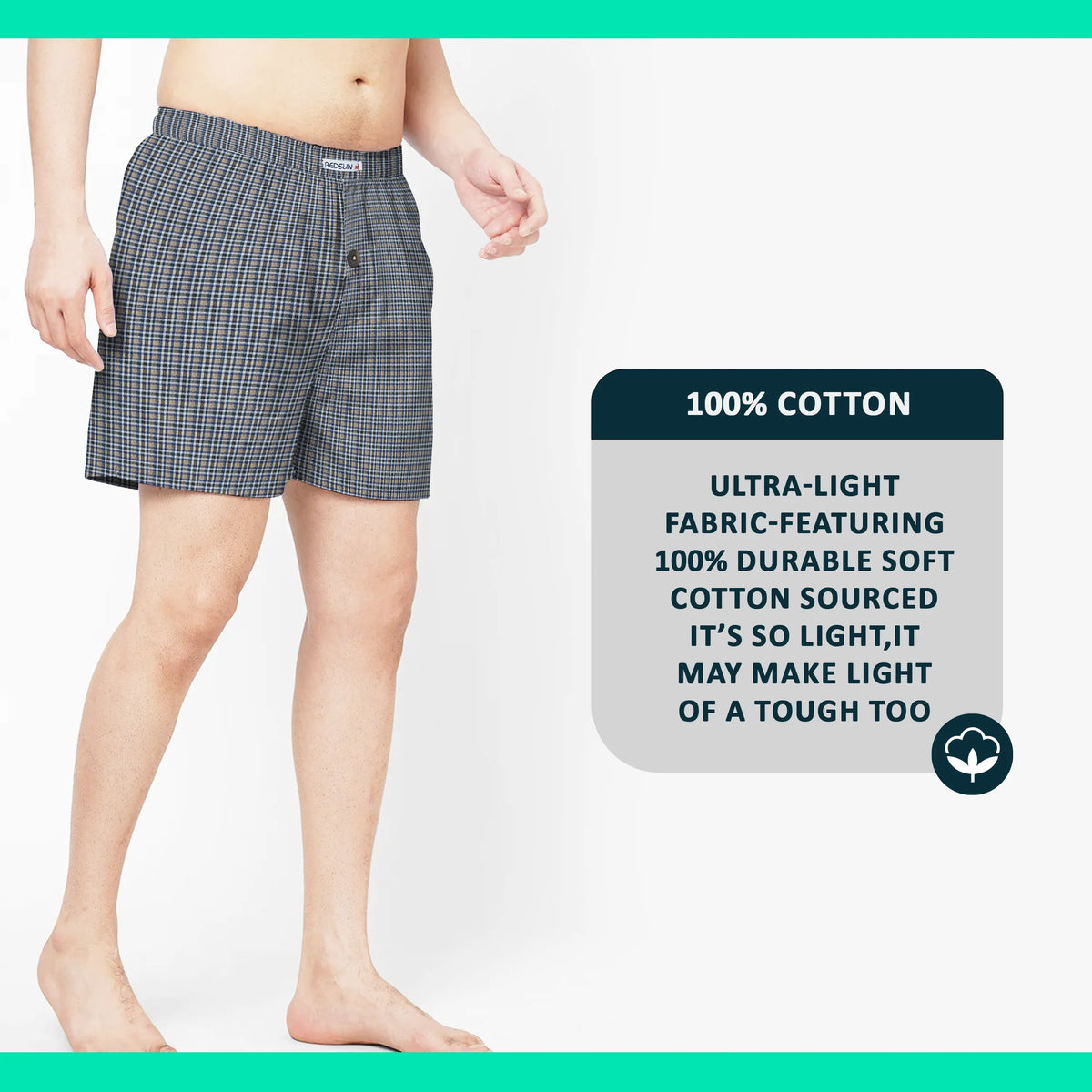 Men's Woven Cotton Boxer Shorts – Blue-Grey Stripe, Button Fly, L to XXL - photo 6