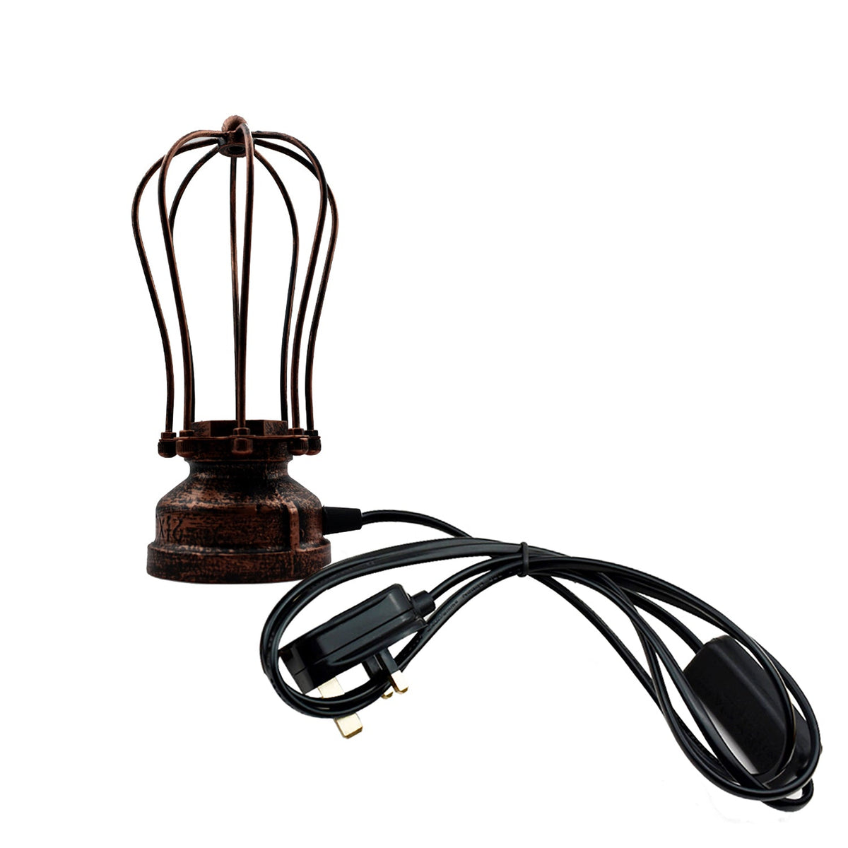 Steampunk Pipe Table Lamp with Metal Cage E27 - Rustic Red, Without Bulb