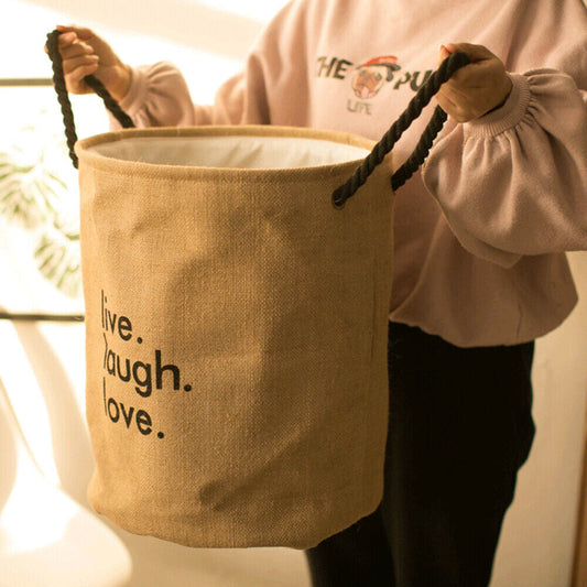 Jute Laundry Basket – 'Live Laugh Love' Print, Rope Handles, 41 x 45 cm - photo 2