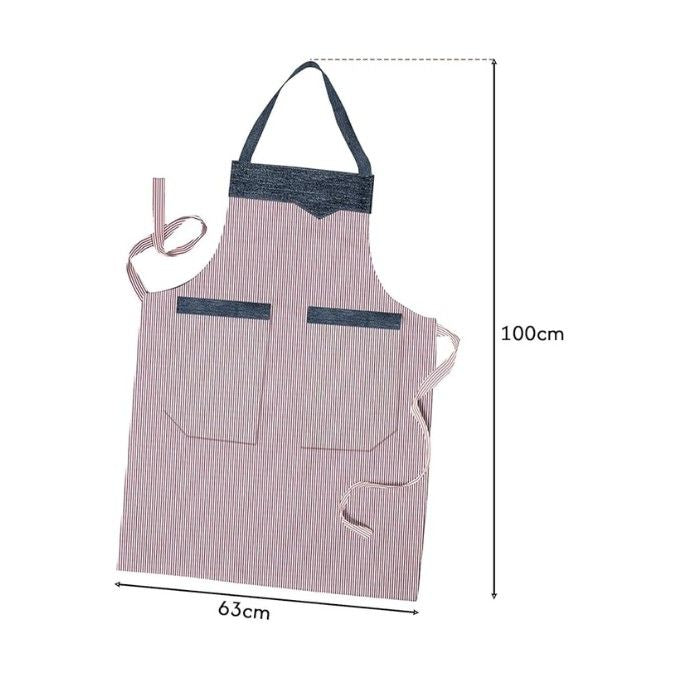 Red Striped Cotton Aprons, Pack of 3 – London, Bonjour & Double Pocket - photo 5
