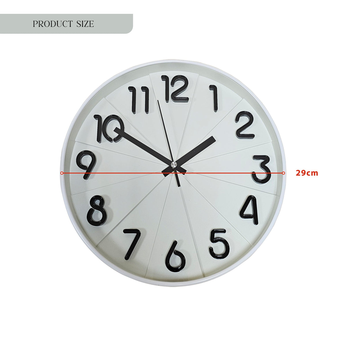 Modern Round Wall Clock – 29 cm, 3D Numbers, Black, Dark Green or White - White
