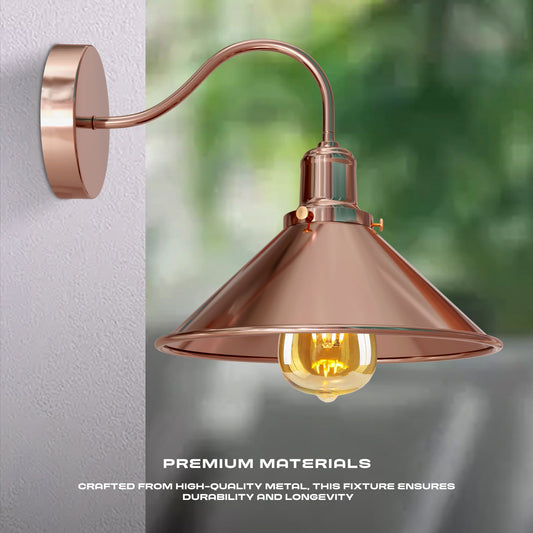 Swan Neck Wall Light with Shade – Black, Copper, Rose Gold, Satin Nickel, Brass - photo 2