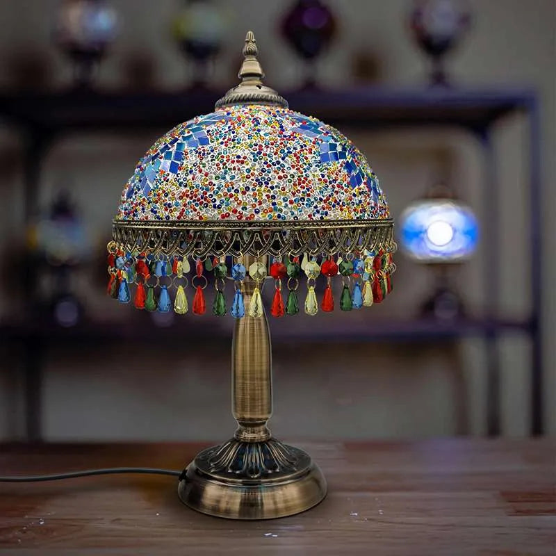 Tiffany Style Mosaic Table Lamp with Bead Fringe E27 - photo 7