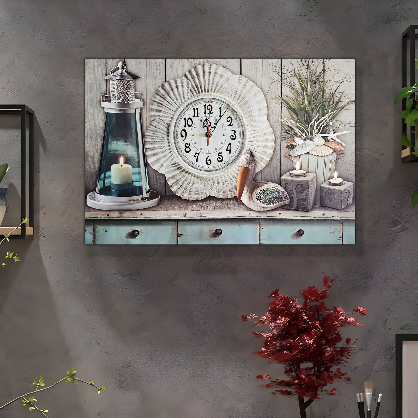 Seashell Art Painted Wall Clock