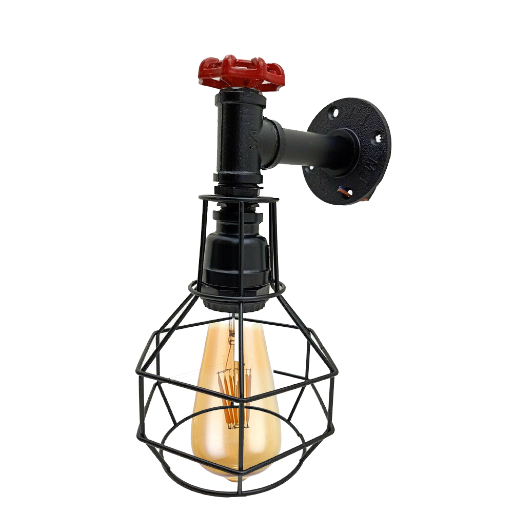 Water Pipe Wall Light with Cage and Red Valve – E27 - photo 15