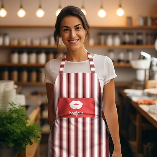 Cotton Bib Apron with Pocket – Bonjour Black, Bonjour Red or Owl Print - photo 2