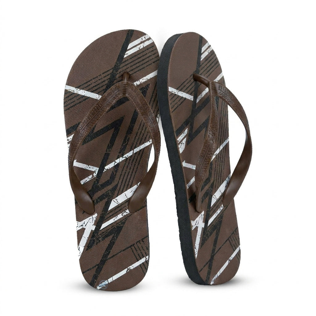Unisex Rubber Flip Flops – Printed Design, Blue, Black or Brown, UK 6 to 11 - Brown, UK 11 (EU 45)