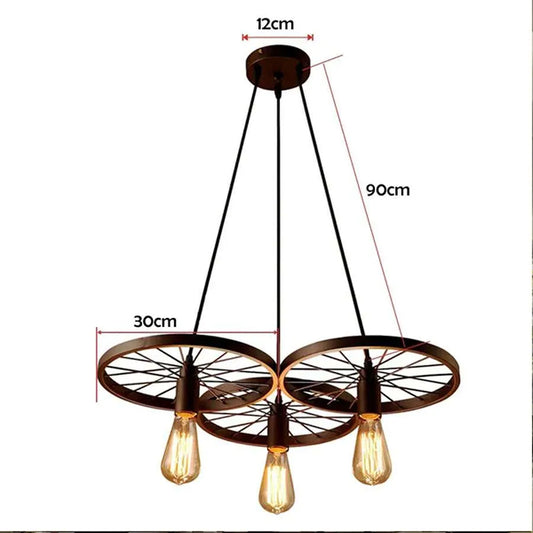 3-Light Wagon Wheel Pendant – Black or Brushed Silver, E27 - photo 2