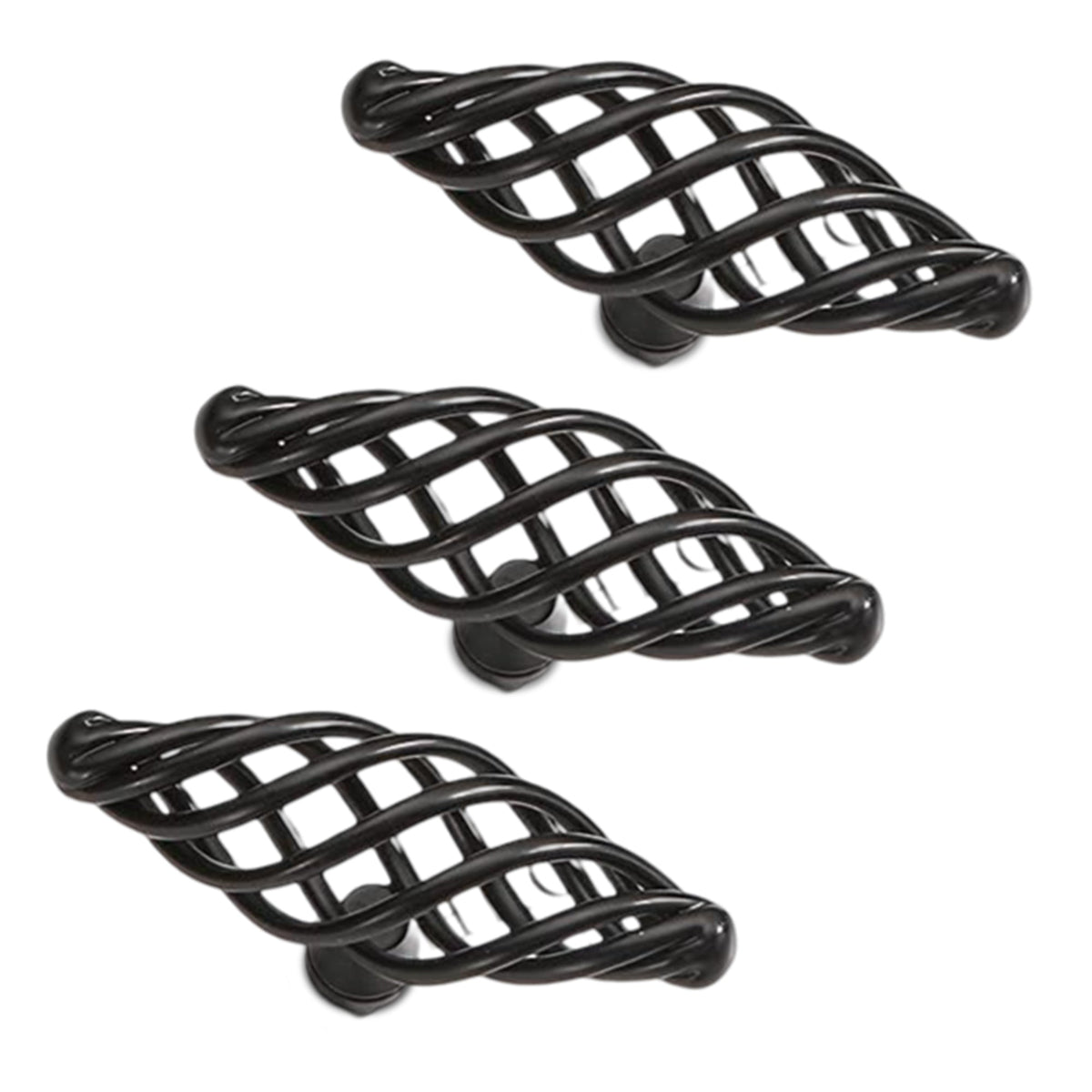 Black Birdcage Cabinet Knobs – 100 mm Oval Twisted Iron, Packs of 2 or 3 - 3 Knobs
