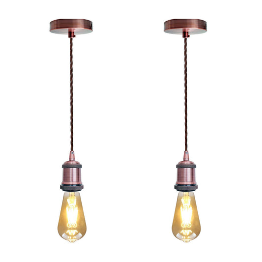 Copper Pendant Lamp Holder – 2 m Brown Twisted Fabric Cable, E27 - photo 2