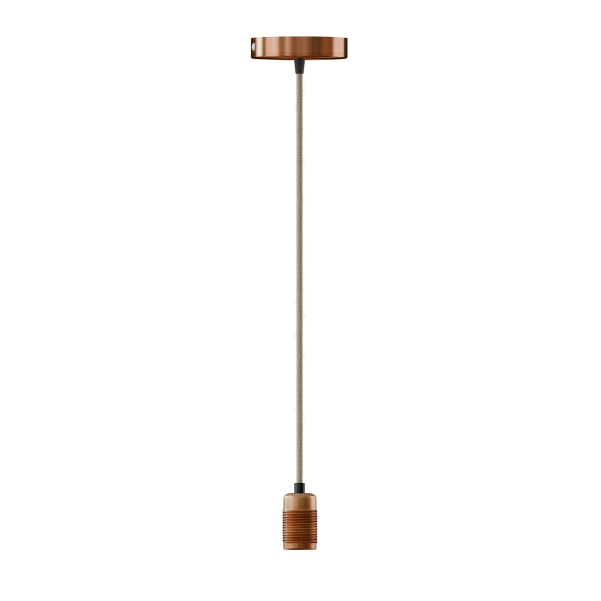 Vintage Pendant Light Fitting – Copper or Brass, Braided Cable, E27 - Copper, Copper, Without Bulb