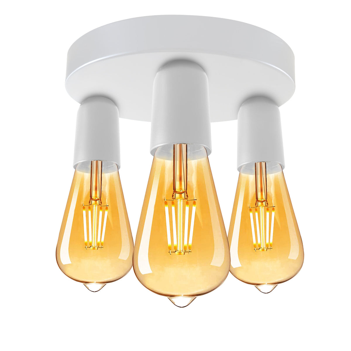3-Light Semi-Flush Ceiling Light – E27 Holders, 9 Finishes - White, No Shade 120 mm Rose, ST64 Bulb