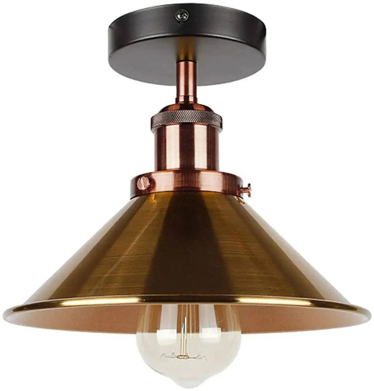 Semi Flush Ceiling Light – 22 cm Metal Cone Shade, Many Colours, E27 - Yellow Brass, Flat Cone 22 cm Yellow Brass, Without Bulb