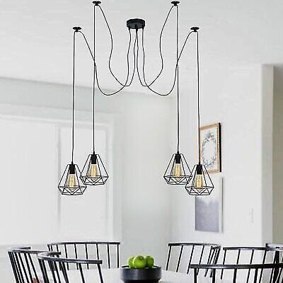 4 Light Spider Pendant – Black Pear or Diamond Cages, E27 - Black, Diamond Cage Black, Without Bulb