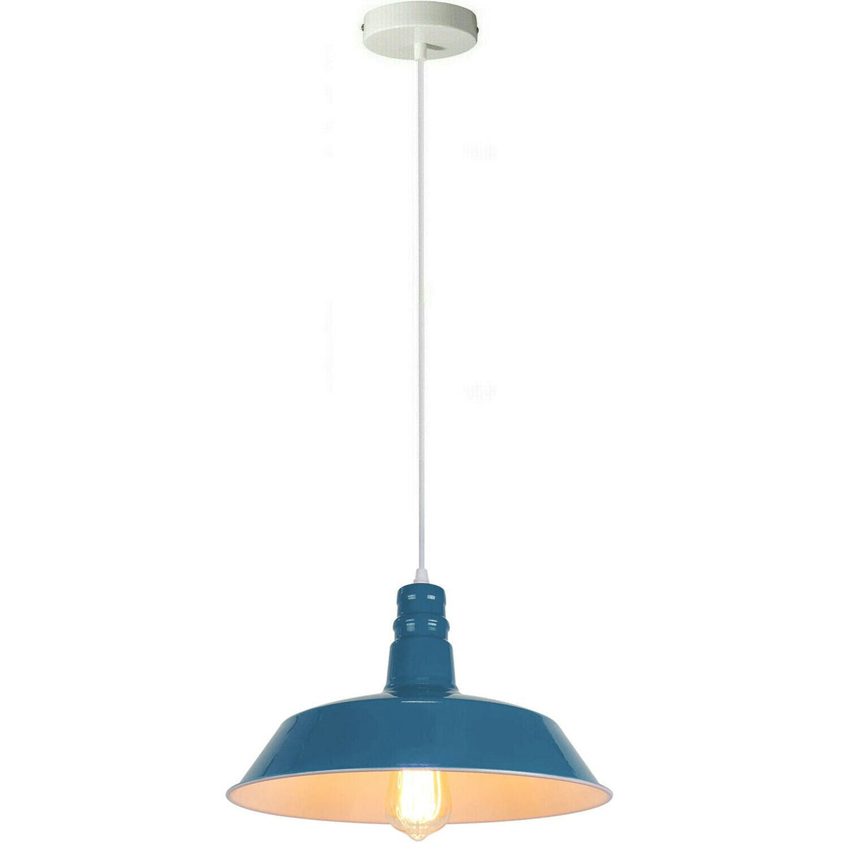 Industrial Pendant Light – Barn Slotted or Flat Cone Shade, E27 - Yellow Brass, Flat Cone 22 cm Blue, Without Bulb
