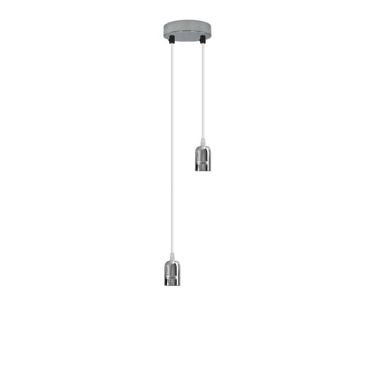 2-Light Cluster Pendant – Chrome Holders, 12 cm Rose, E27 - Chrome, No Shade, Without Bulb