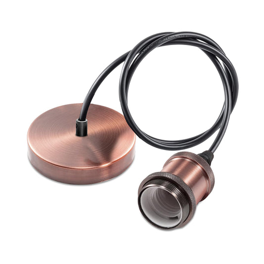Copper Pendant Light Fitting – E27 Holder, Ceiling Rose, Black Flex - photo 2
