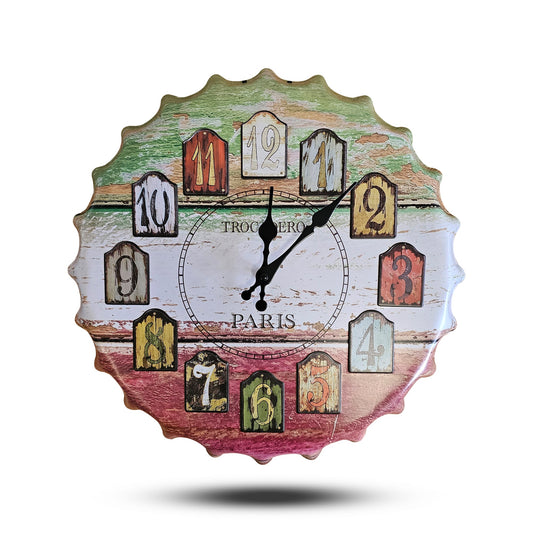 Bottle Cap Metal Wall Clock – 40 cm, Route 66 or Paris Design - Paris