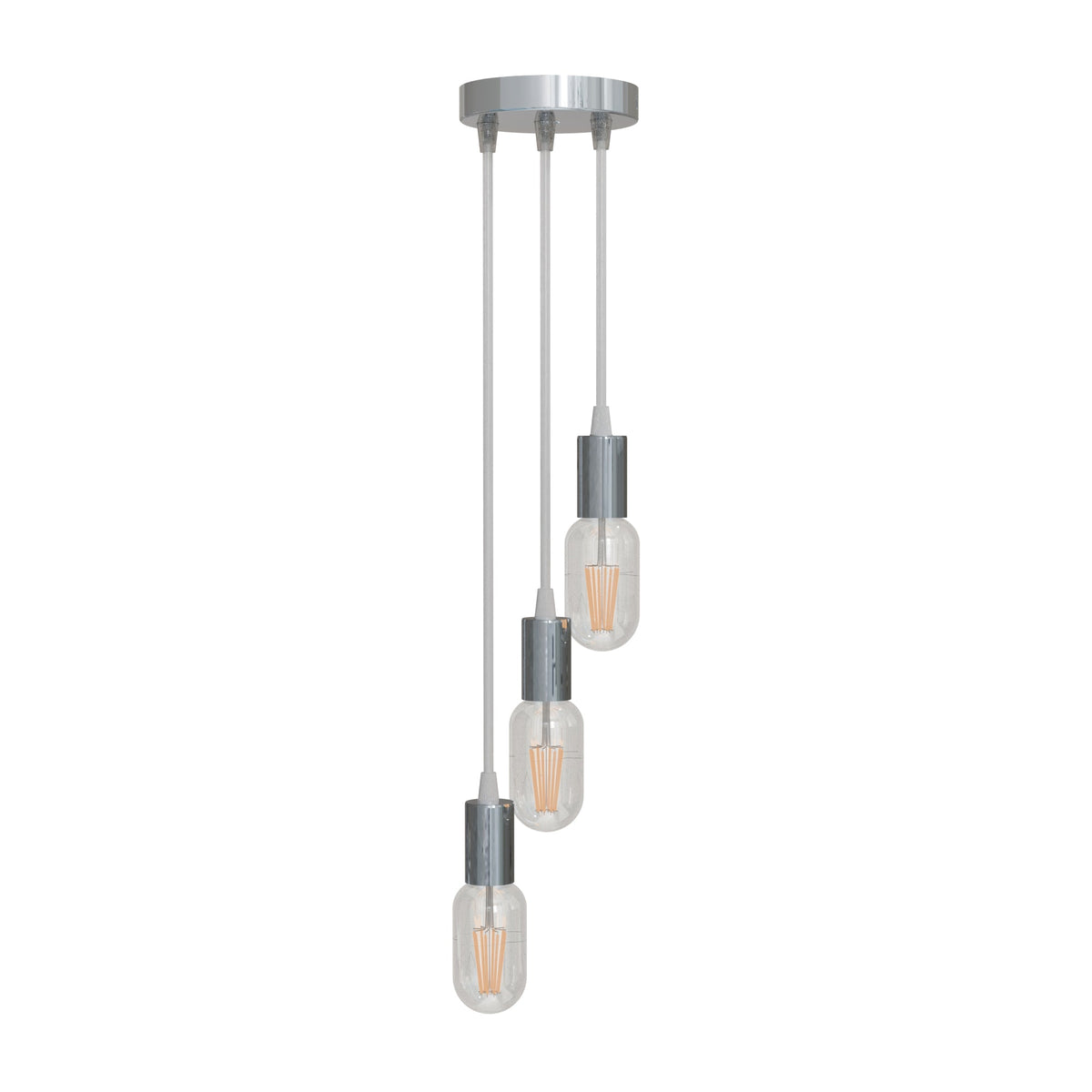 3 Light Bell Cascade Pendant – Brass, Rose Gold or Satin Nickel, E27 - Chrome, No Shade, Small Chrome Plate, Without Bulb