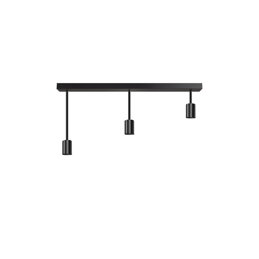 3-Light Ceiling Bar – Black, E27, Fixed Drops - Black, Staggered 15, 10 & 5 cm, Without Bulb