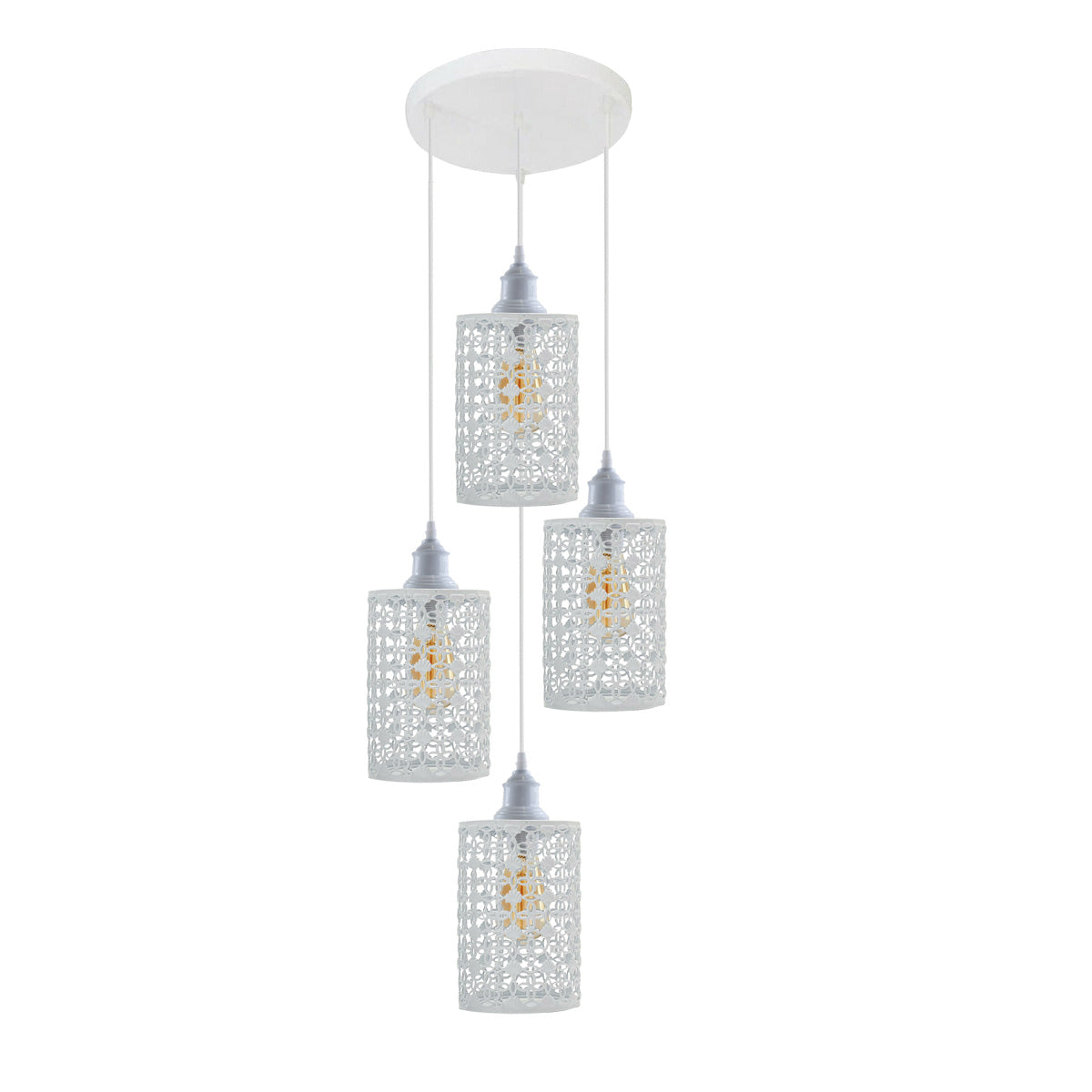 4 Light White Drum Cage Pendant – 24 cm Round Plate, E27 - White, White Drum Cages, Without Bulb