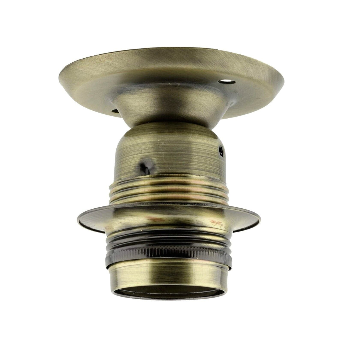 Ceiling Batten Lamp Holder – E27, Flush Mount, 75 mm Plate - Green Brass, With Hook, Without Bulb