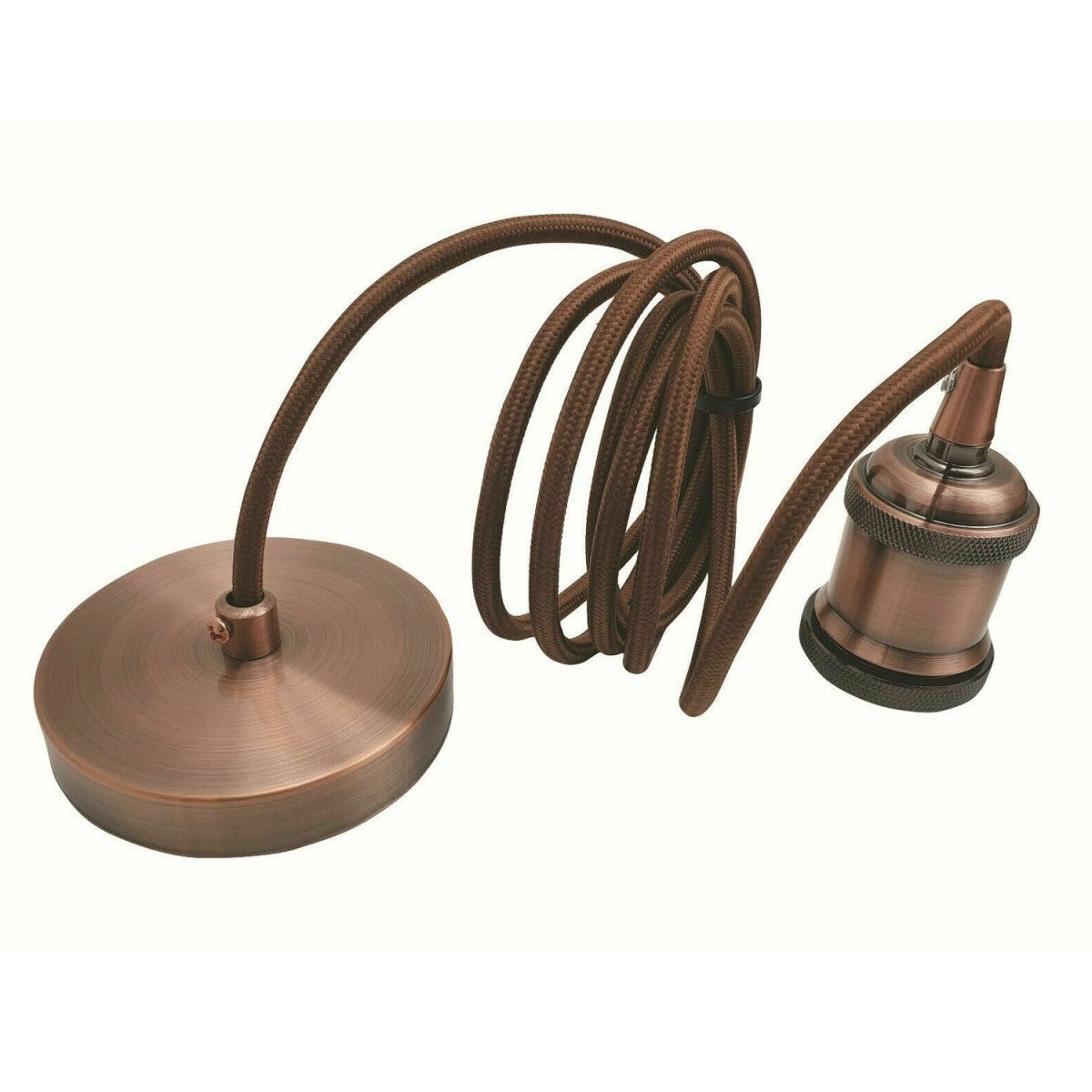 Copper Pendant Light – White Flat Cone Shade 22 cm or Bare, E27 - Copper, No Shade, Without Bulb