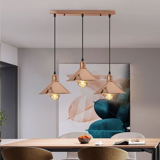 3-Light Pendant Cluster – Rose Gold Cones or Metal Cages - photo 2
