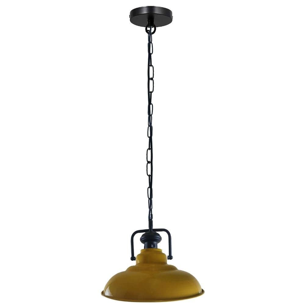 Industrial Dome Pendant Light – Black Fitting, 15 Shade Colours, E27 - Black, Gloss Metal 32 cm Yellow, Without Bulb