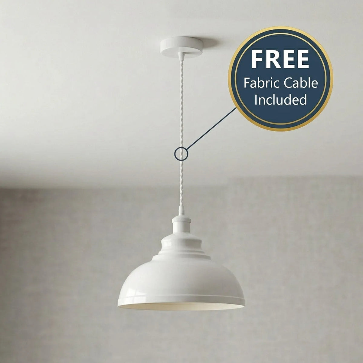 Vintage Dome Pendant Light 29 cm – White or Green Brass, E27 - White, Without Bulb
