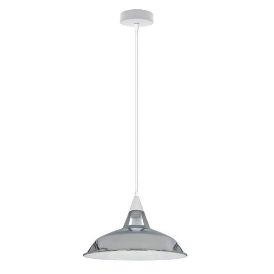 White Pendant Light – Barn or Curvy Shade, Optional Chain, E27 - White, Barn Slotted 30 cm Chrome, Without Bulb