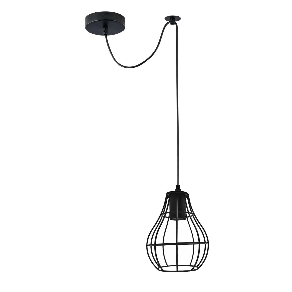 Black Cage Pendant Light with Ceiling Hook – Pear or Diamond Cage, E27 - Black, Pear Cage Black, Without Bulb