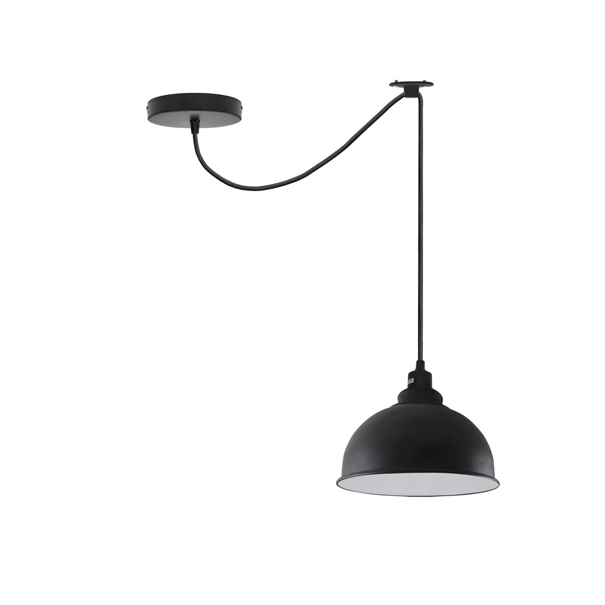Silicone Swag Pendant Light – 2 m Fabric Cable, Shade Options, E27 - Black, Curvy 29 cm Black & White Inner, Without Bulb