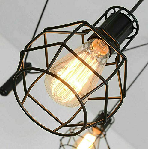 6 Light Spider Pendant – Rise & Fall Pulleys, Black Wire Cages, E27 - photo 6
