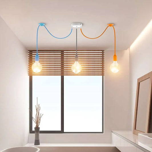 3-Light Spider Pendant – Silicone Holders, White or Mixed Colours, E27 - Mixed: Blue, Grey, Orange, No Shade, Without Bulb
