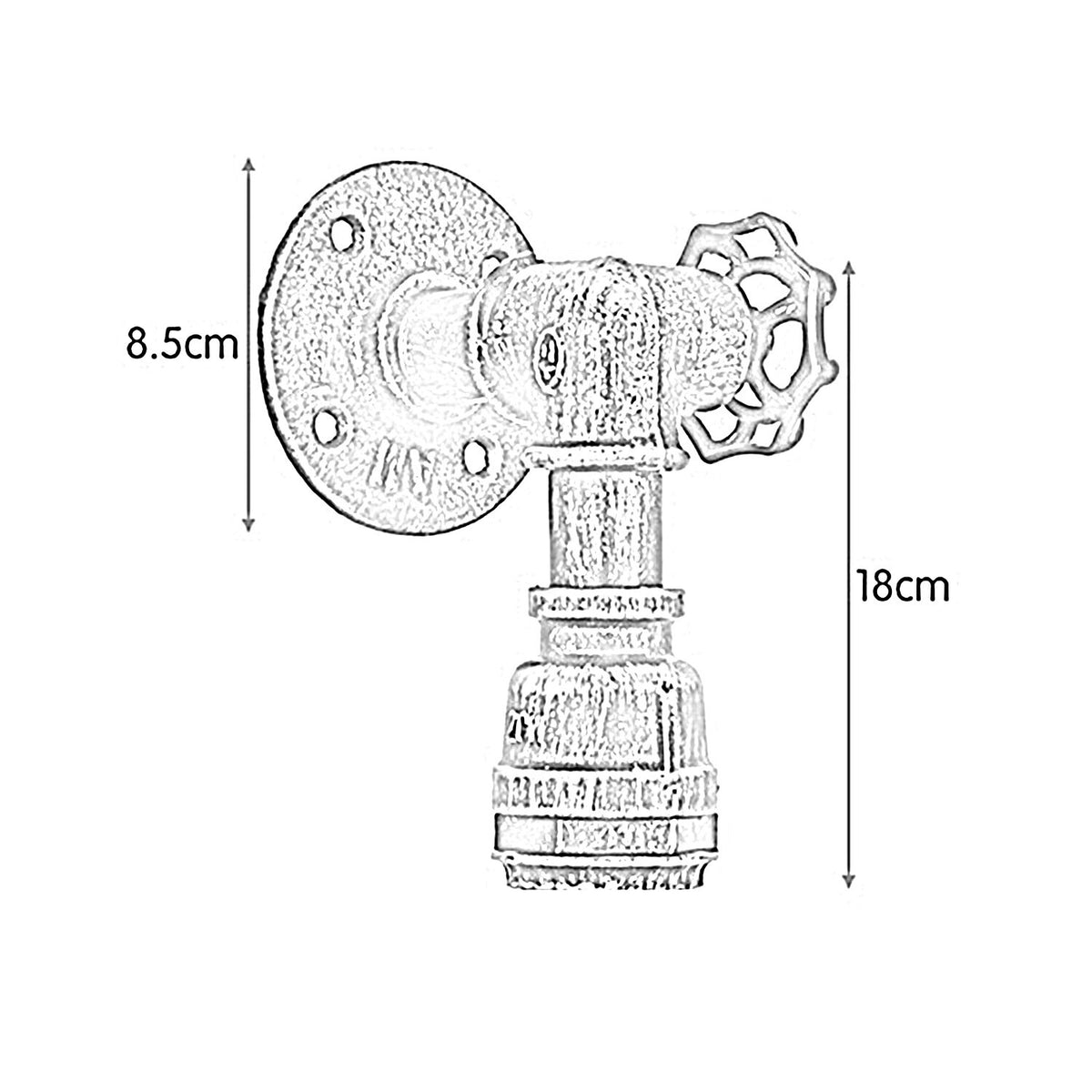 Steampunk Water Pipe Wall Light with Red Valve – Rustic Red, E27 - photo 3