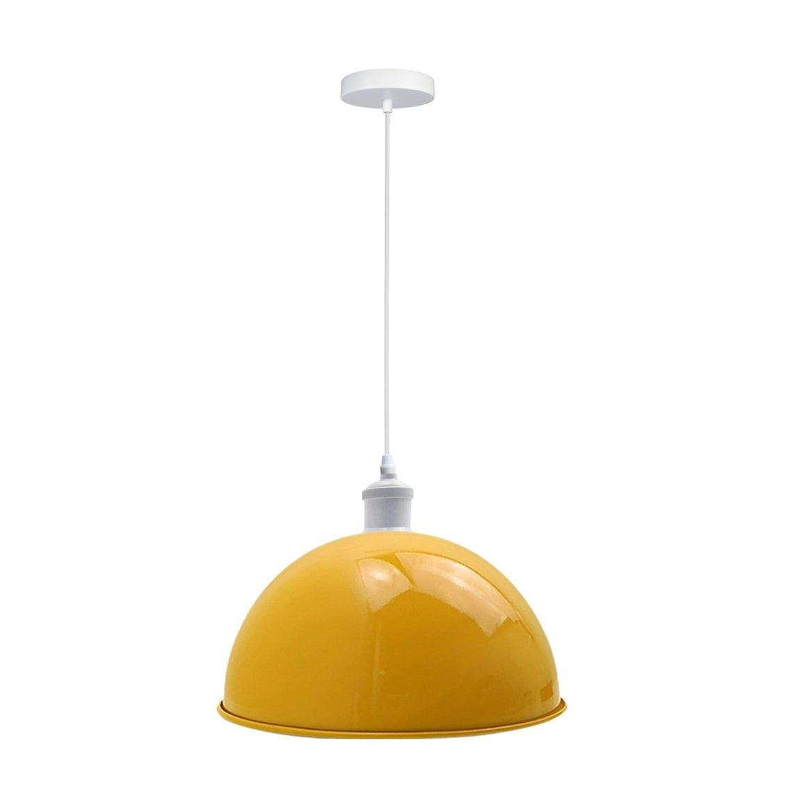 White Pendant Light – Dome, Cone, Barn or Cage Shade, E27 - White, Dome 40 cm Yellow, Without Bulb