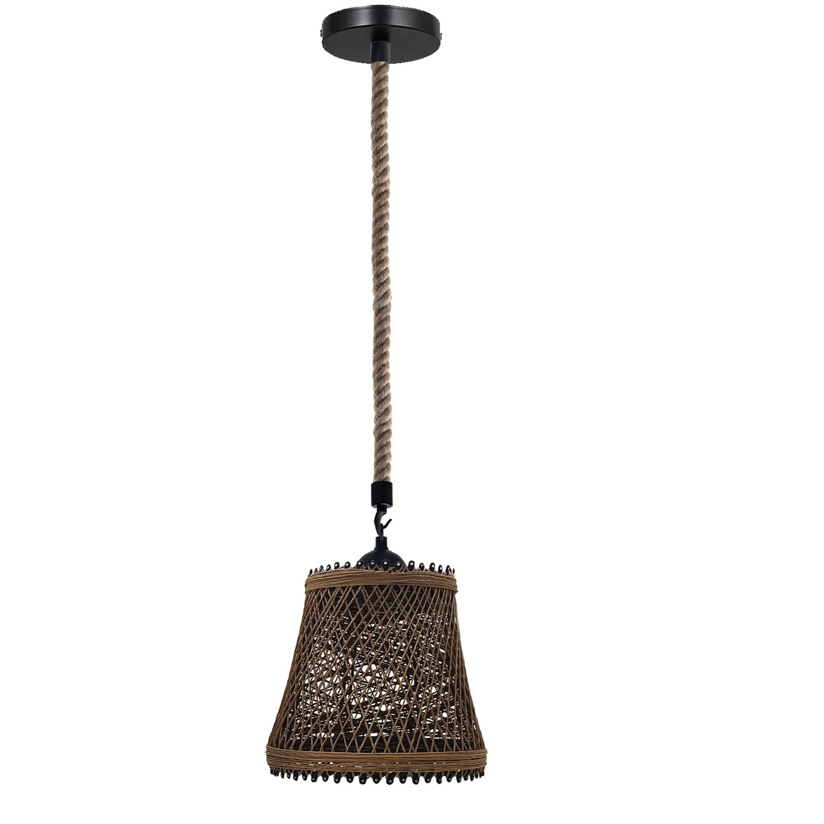 Hemp Rope Pendant Light with Cage Shade – 5 Styles, E27 - Black, Woven Hemp Basket, Without Bulb