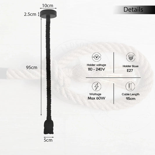 3-Light Hemp Rope Pendant on Ceiling Bar – E27 - photo 2