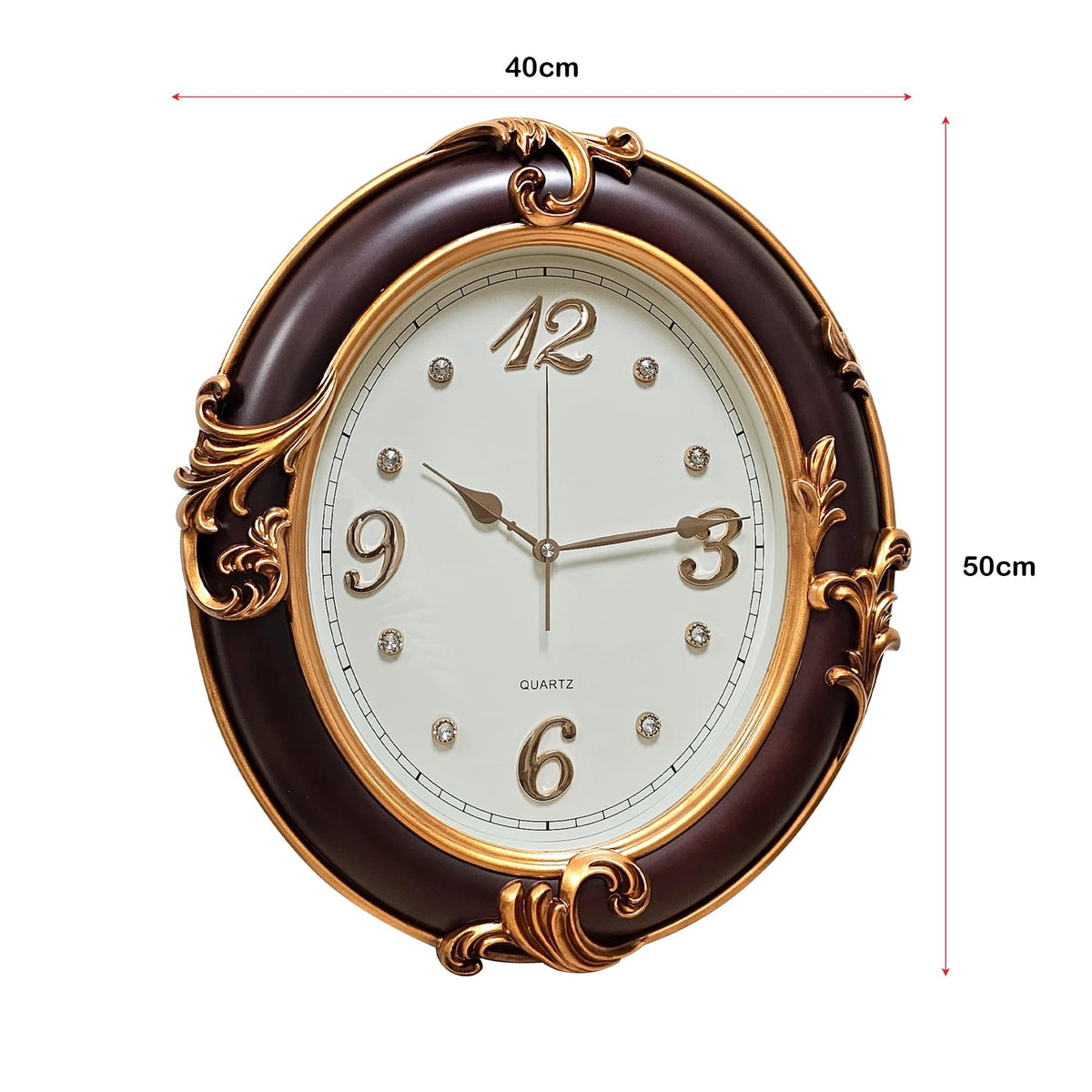 Ornate Oval Wall Clock – 40 x 50 cm, Dark Brown & Gold-Tone Frame - photo 3