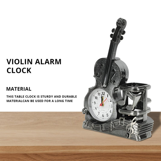 Violin Alarm Clock with Pen Holder – 24 cm, Satin Nickel or Yellow Brass - photo 2