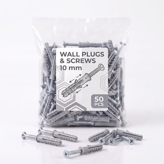 Grey Wall Plugs and Screws, Bag of 50 – 8 or 10 mm, Nylon - 10 mm